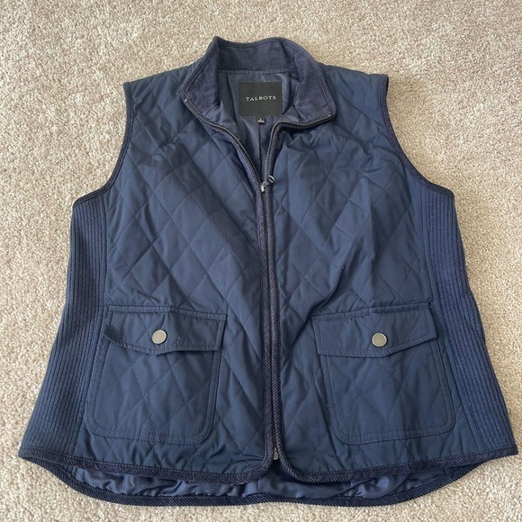Talbots Jackets & Blazers - Talbots Womens Quilted Vest Navy Blue Corduroy‎ Collar Pockets Size L